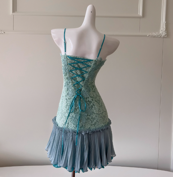 Sweet Tiffany Blue Spaghetti Strap Chiffon Party Dresses Lace Applique Short Prom Dresses Homecoming Dress ED02028