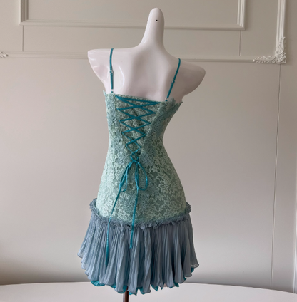 Sweet Tiffany Blue Spaghetti Strap Chiffon Party Dresses Lace Applique Short Prom Dresses Homecoming Dress ED02028