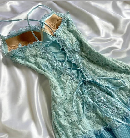 Tiffany Blue Spaghetti Strap Chiffon Party Dresses Lace Applique Short Prom Dresses Homecoming Dress HZ1024