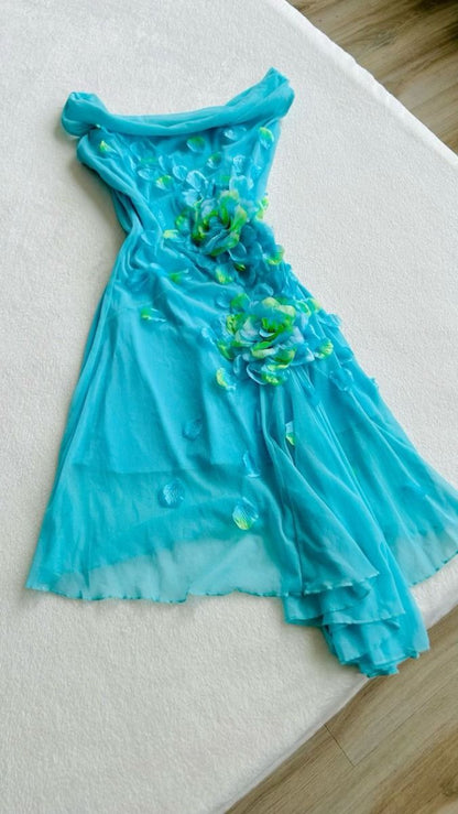 Sweet 16 Blue Off-shoulder Chiffon Bodycon Short Party Dresses 3D Applique  Enchanted Homecoming Dresses ED02035