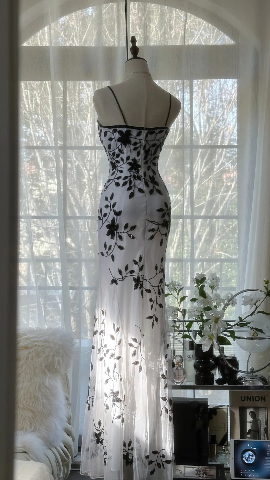 Elegant Spaghetti Straps Mermaid Applique Chiffon Evening Dress Party Dress HZ1024