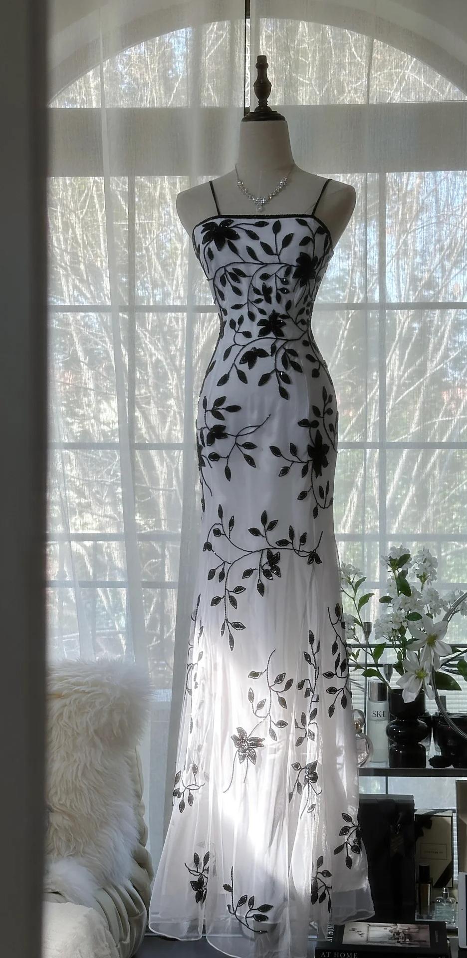Elegant Spaghetti Straps Mermaid Applique Chiffon Evening Dress Party Dress HZ1024