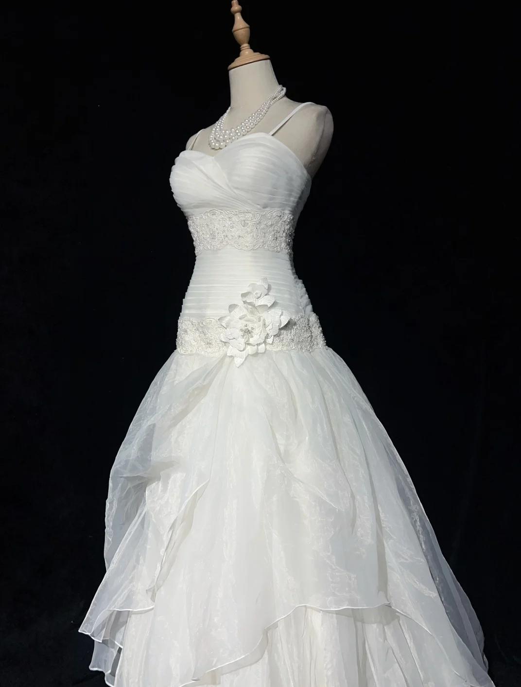 White Strapless A-Line Tulle Lace Applique Wedding Dresses Long Prom Dresses HZ1024