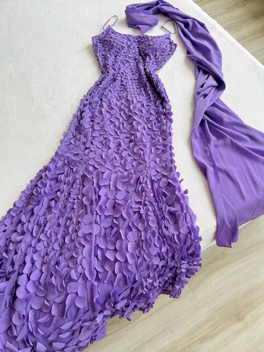 Glam Purple Spaghetti Strap Chiffon Party Dress Vintage Cocktail Dress ED02063