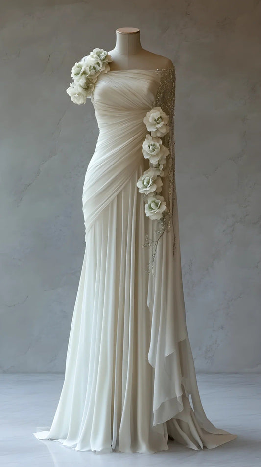 Chiffon Evening Dress Strapless Prom Dress Wedding Dress HZ1024