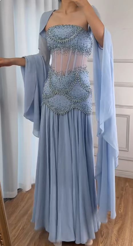 Glam Purple Sheath Tulle Beaded Sleeves  Long Prom Dresses ED02081