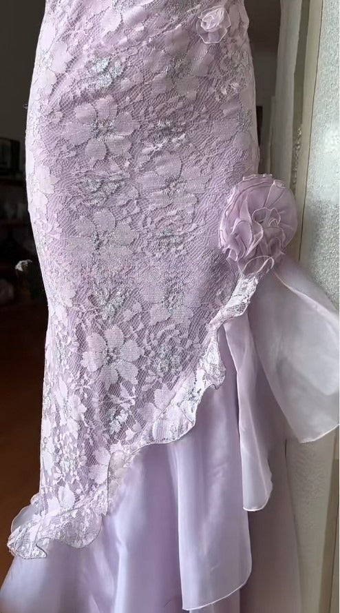 Purple Strapless Lace Chiffon Party Dress Elegant Evening Dress HZ1024