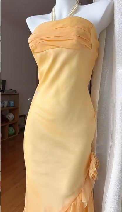 Strapless Ruffled Sheath Party Dresses Gradient Orange Formal Evening Dress HZ1024