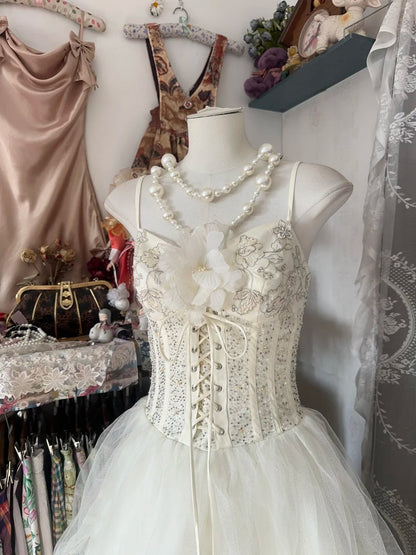 Off-White Spaghetti Strap A-Line Layered Tulle Wedding Dress HZ1024