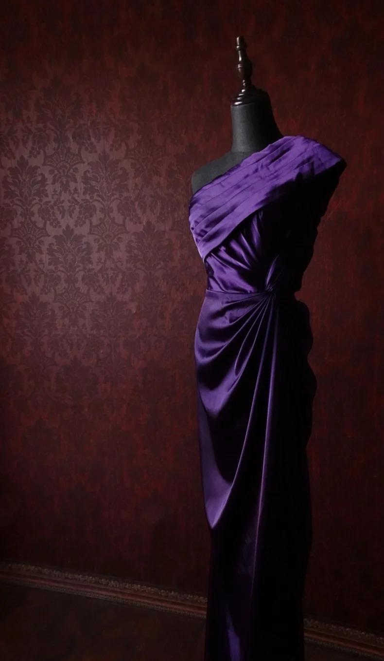 Dark Purple One Shoulder Satin Sheath Simple Evening Dresses HZ1024