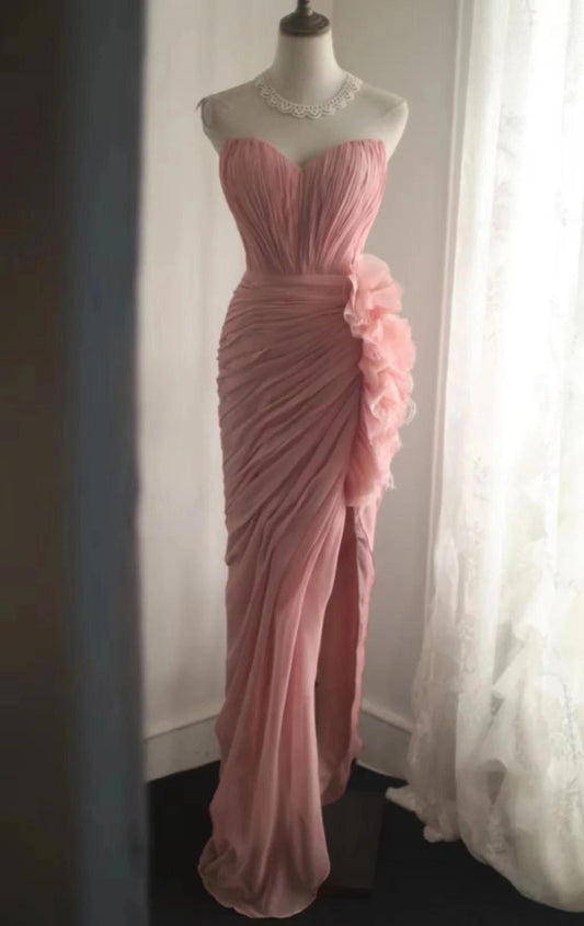 Sweet Peach Strapless Sheath Evening Dress Simple Bridesmaid Dress ED02098