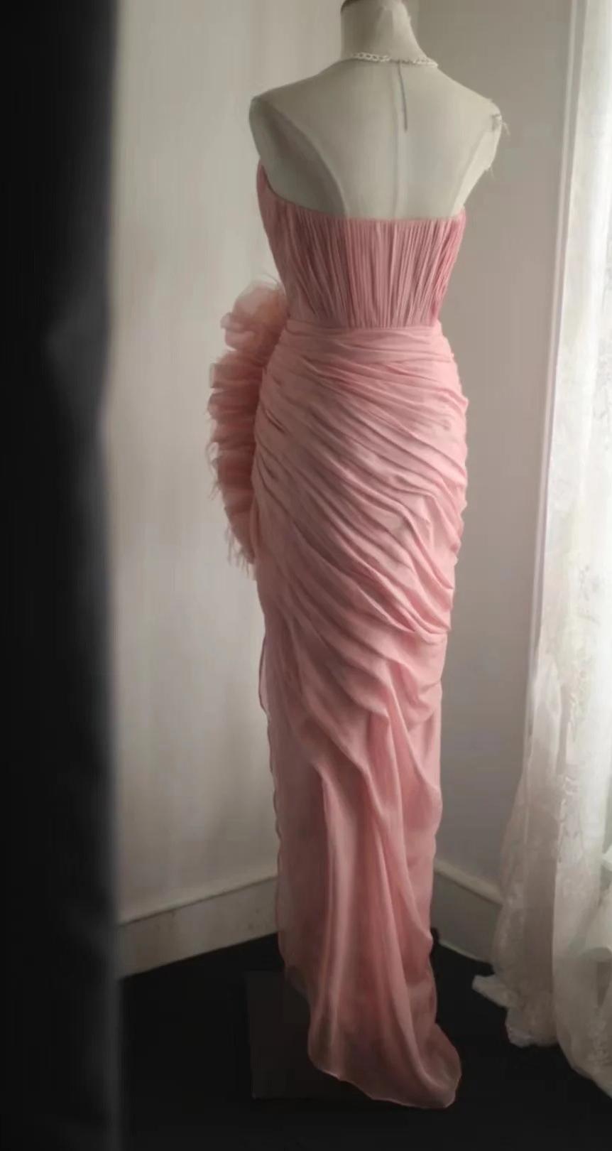 Peach Strapless Sheath Evening Dress Simple Bridesmaid Dress HZ1024