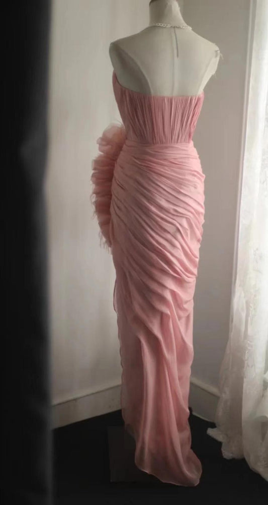 Peach Strapless Sheath Evening Dress Simple Bridesmaid Dress HZ1024