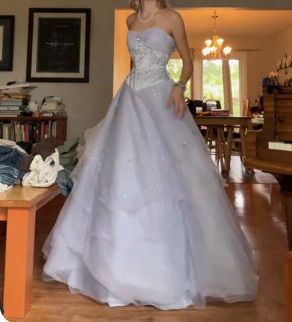 Lovely Lilac Strapless Tulle A-Line Long Prom Dresses Unique Wedding Dresses ED02099