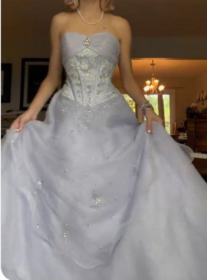Lovely Lilac Strapless Tulle A-Line Long Prom Dresses Unique Wedding Dresses ED02099