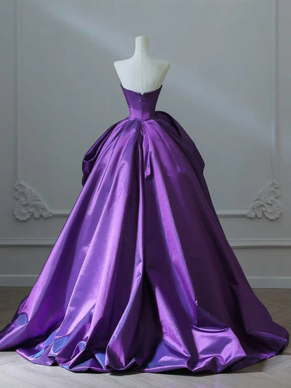 A-Line Satin Purple Long Prom Dress__ Sweetheart Evening Gown for Special Ocassion Quinceanera Dress ED021