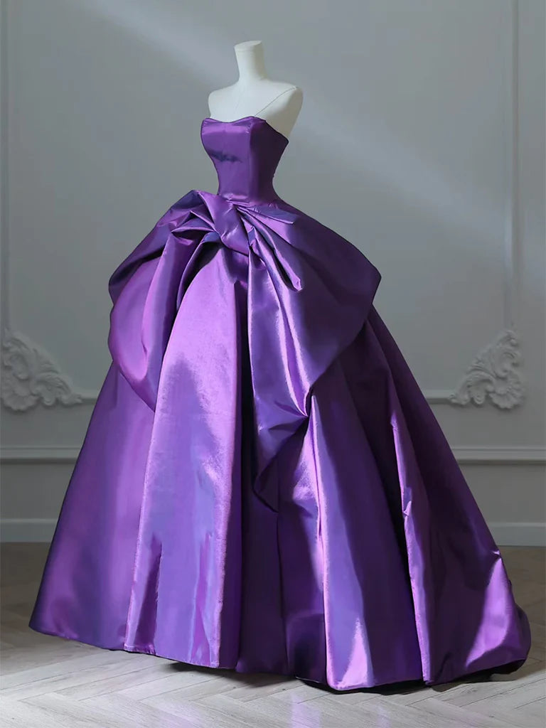 A-Line Satin Purple Long Prom Dress__ Sweetheart Evening Gown for Special Ocassion Quinceanera Dress ED021