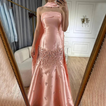 Elegant Gray Blue Satin A-Line Strapless Wedding Dress Formal Evening Dress ED02104