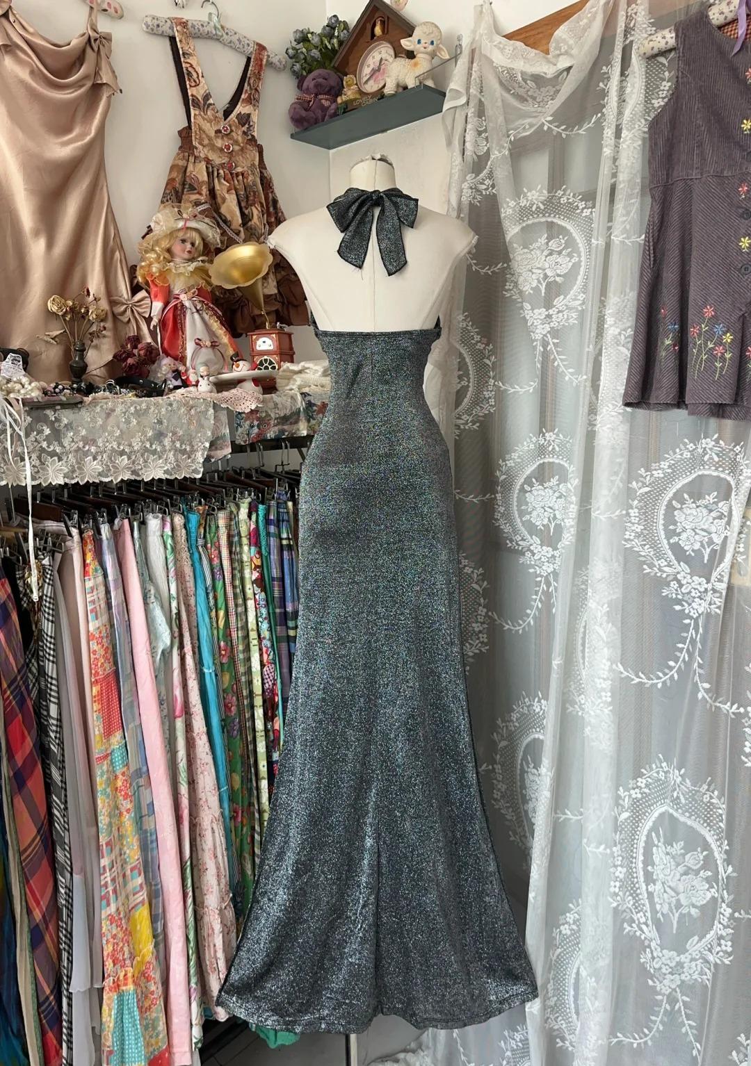 Halter Black Grey Sheath Backless Long Party Dress Cocktail Dress HZ1024