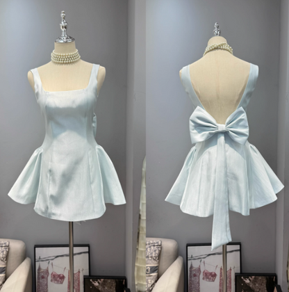 Cute Square Neck A-line Backless Birthday Dress  Bow Short Prom Dress Sweet Homecoming Dress ED02115