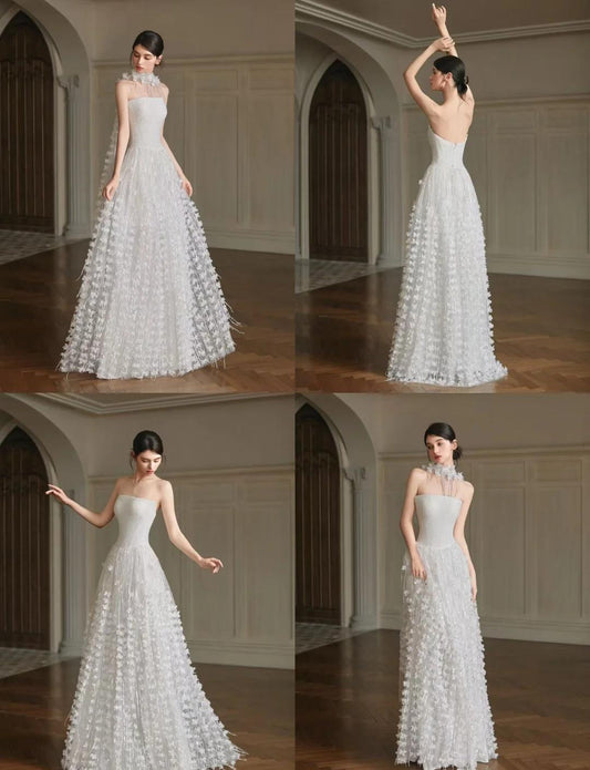 Strapless Tulle Applique A-Line Wedding Dress HZ1024