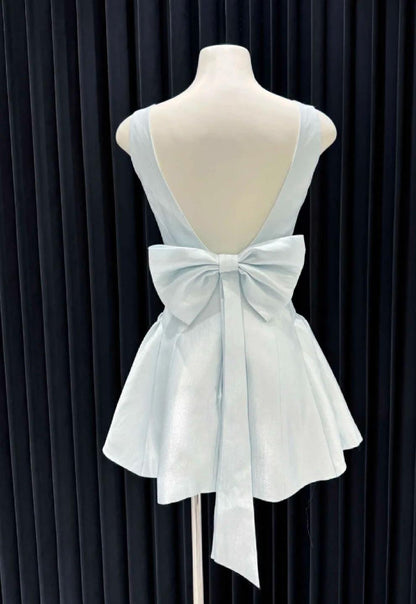 Cute Square Neck A-line Backless Birthday Dress  Bow Short Prom Dress Sweet Homecoming Dress ED02115