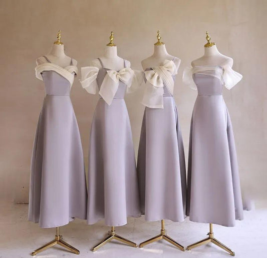 Purple Satin with Bow A-Line Bridesmaid Dress, Elegant Formal Evening Dress HZ1024