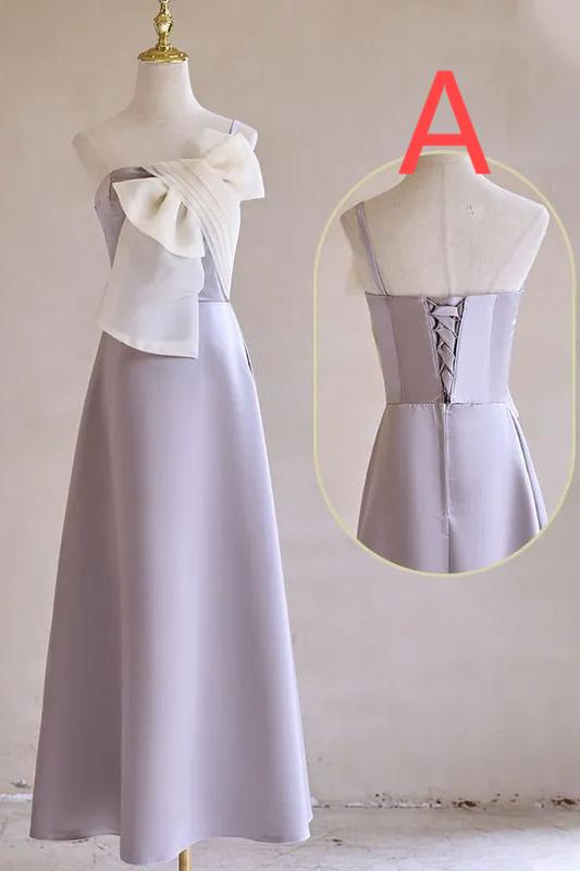 Purple Satin with Bow A-Line Bridesmaid Dress, Elegant Formal Evening Dress HZ1024