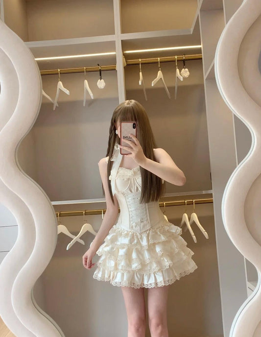 Spaghetti Straps Satin Lace Satin Short Prom Dresses Cute A-Line Two-Piece Homecoming Dress HZ1024