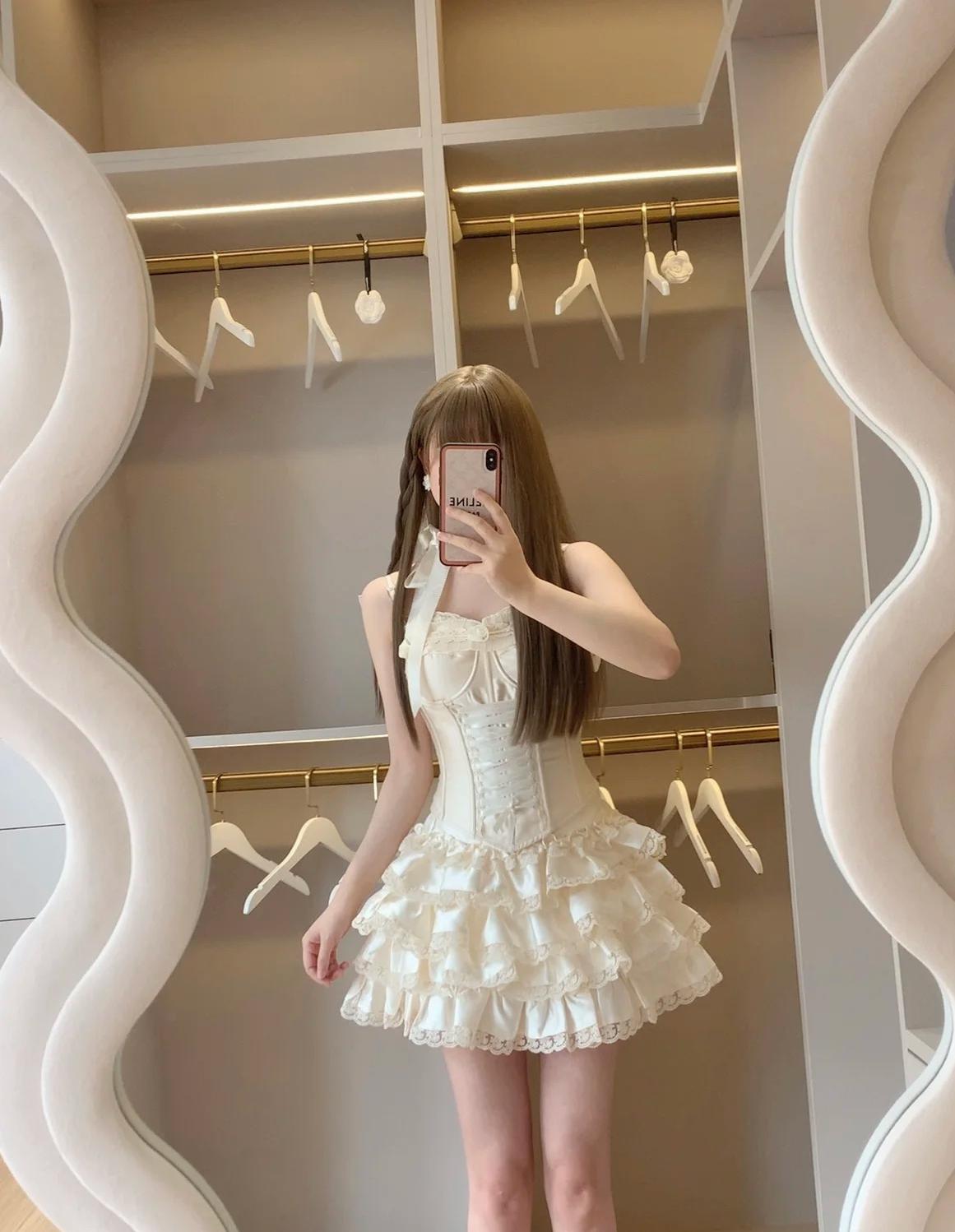 Princess-Inspired Spaghetti Straps Satin Lace Satin Short Prom Dresses Cute A-Line Two-Piece Homecoming Dress  ED02124
