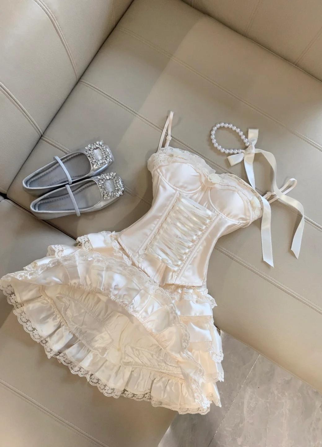 Princess-Inspired Spaghetti Straps Satin Lace Satin Short Prom Dresses Cute A-Line Two-Piece Homecoming Dress  ED02124