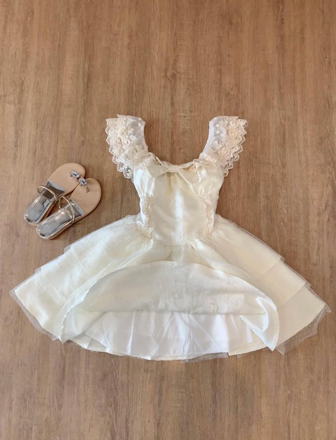 Sweet Lace Layered Homecoming Dress with Bow Tulle Retro Short Prom Dresses  ED02125