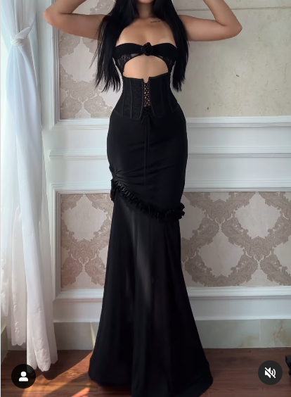 Yellow Chiffon Mermaid Evening Dress Chic Strapless Party Dress HZ1024
