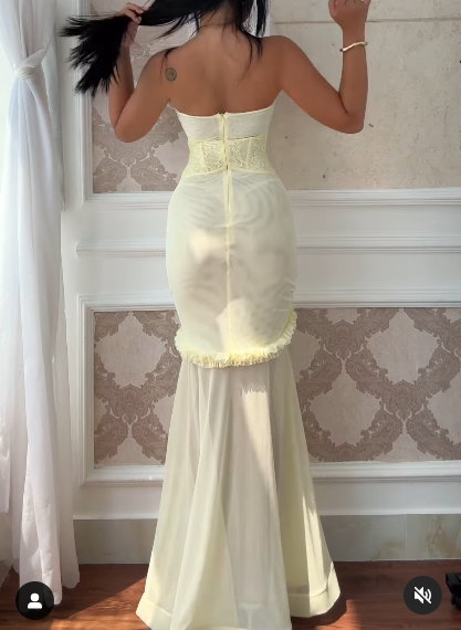 Yellow Chiffon Mermaid Evening Dress Chic Strapless Party Dress HZ1024
