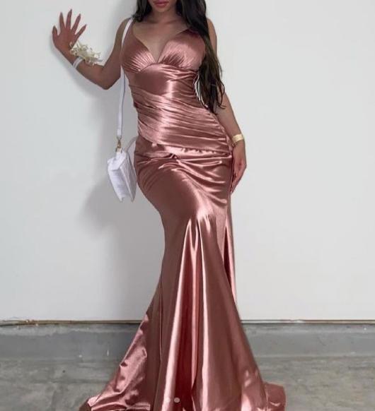 Satin V-Neck Backless Mermaid Evening Dress Stunning Party Dresses HZ1024