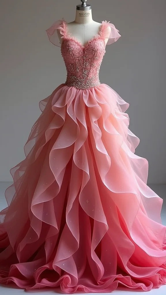 Cute Sweetheart Neck Chiffon Beaded A-Line Wedding Dress Long Prom Dresses ED02150