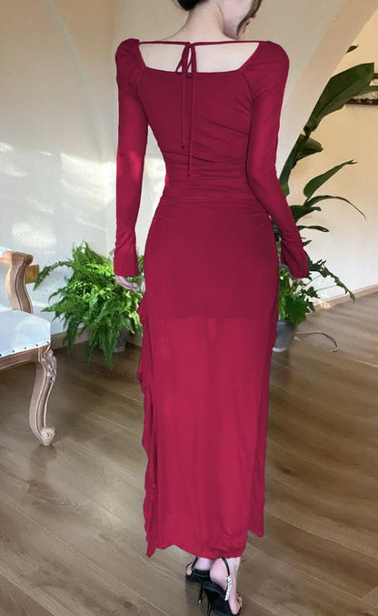 Enchanted Purple Square Neck Chiffon Long Sleeve Bodycon Party Dresses ED02152
