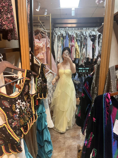 Fairytale Yellow Chiffon Cocktail Party Dresses Halter Neck Sleeveless Guest Dresses ED02154