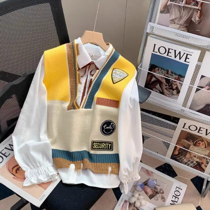 College Style V-Neck Japanese Knitted Vest ED0215