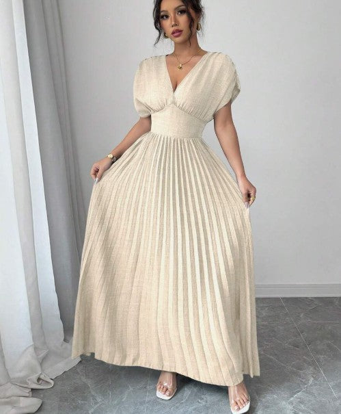 Elegant Deep V A-line Pleated Party Dresses Wedding Guest Dress ED02160