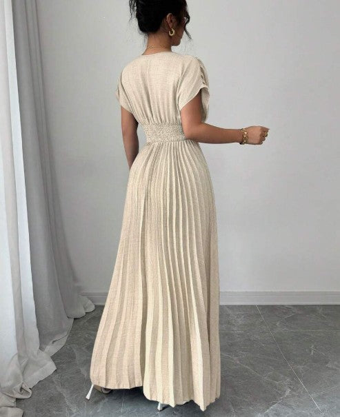 Deep V A-line Pleated Party Dresses Wedding Guest Dress HZ1024