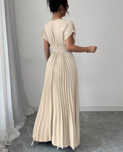 Deep V A-line Pleated Party Dresses Wedding Guest Dress HZ1024