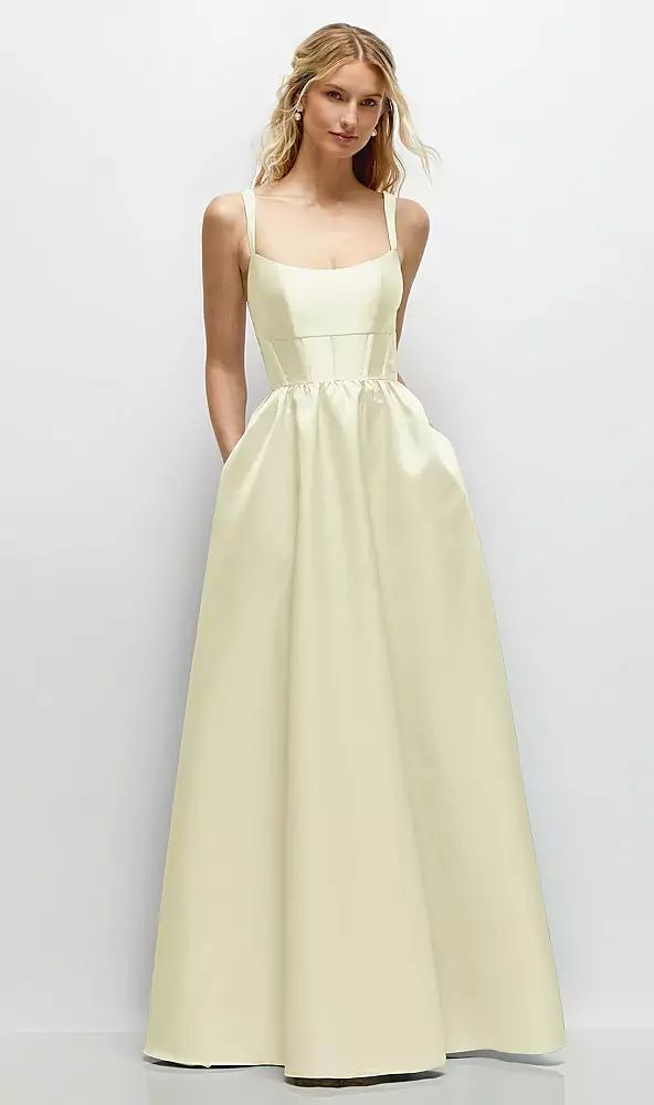 Dress??Butter Yellow A-Line Spaghetti Straps Satin Scoop Neck Backless Party Dress HZ1024