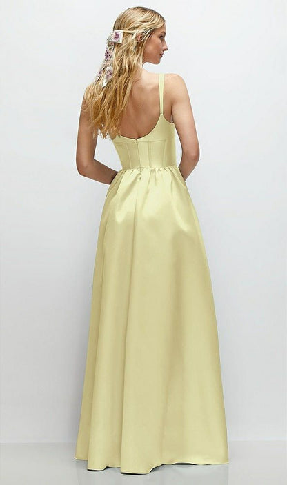 Fashion Dress__Butter Yellow A-Line Spaghetti Straps Satin Scoop Neck Backless Party Dress ED02174