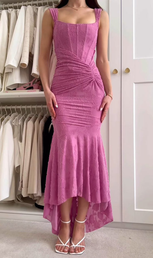 Fuchsia Mermaid Evening Dresses Elegant Scoop Lace Party Dress HZ1024