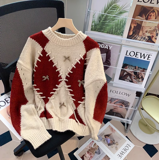 diamond contrast long sleeve sweater HZ1024