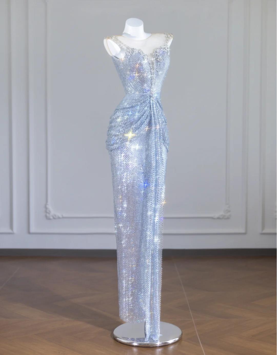 Glittering Rhinestone Spaghetti Strap Bodycon Evening Gowns Gorgeous Long Prom Dresses ED02190
