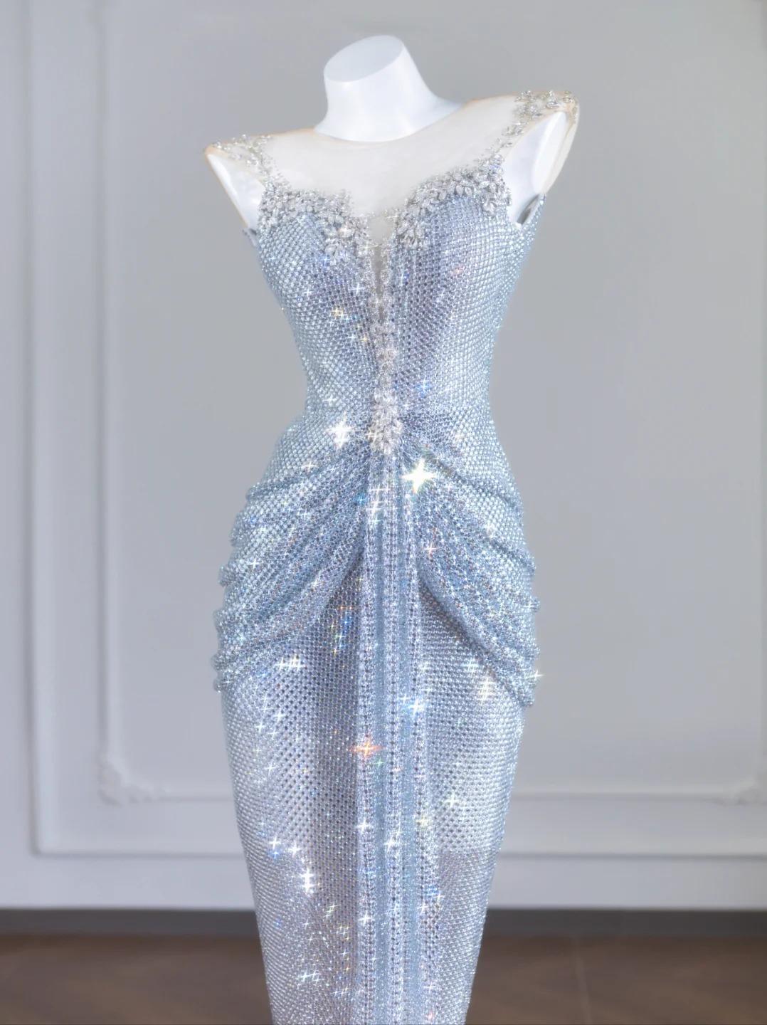 Glittering Rhinestone Spaghetti Strap Bodycon Evening Gowns Gorgeous Long Prom Dresses ED02190