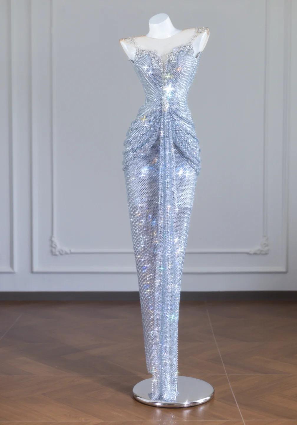 Glittering Rhinestone Spaghetti Strap Bodycon Evening Gowns Gorgeous Long Prom Dresses ED02190