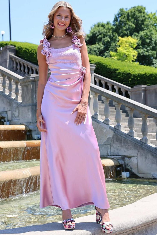 Simple Gray Pink Spaghetti Straps Satin Fashion Dress for Party&Bridesmaids ED02198
